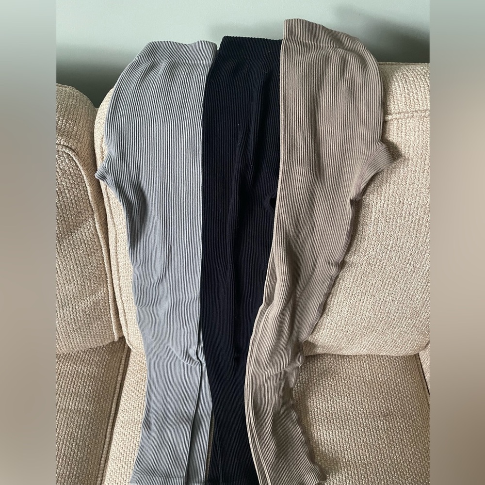 SHEIN Leggings sold as set black, gray, brown.